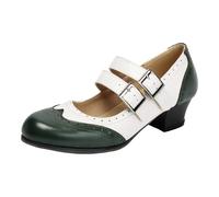 Générique Ladies Dirndl Shoes Comfortable Mary Janes Heeled Shoes | Traditional Thick Soled Vintage Elegant Square Heel Wedding Dance Shoes