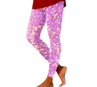 Générique Ladies Festive Glitter Print Casual Slim Fit Leggings with Glitter Pattern Comfort Stretch, Pink, XXL