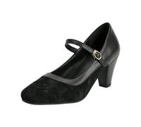Générique Ladies Round Heels Mary Jane Patent Leather Closed Toe Buckle High Heels Comfortable Office Formal Shoes for Oktoberfest, A black, 9.5 UK