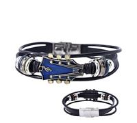 Générique Leather Bracelet - Rock style guitar charm bracelet with multi-layer woven design, durable adjustable strap for comfortable fit and daily wear, Se référer au descriptif, Zinc and PU
