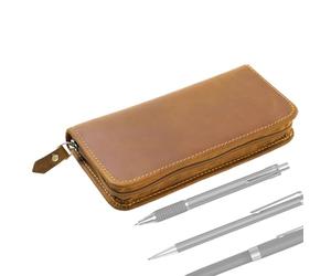Générique Leather Pen Case - Vintage Organizer Bag with 3 Compartments - Ink Pen Holder | for Office School Studies Art Drawing Journal Creative Travel Home, brown, Se référer au descriptif, Refer to