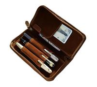 Générique Leather Pen Pen Pen Case - Vintage Organizer Bag with 3 Compartments | Pencil Pouch - for Office School Studies Art Drawing Journal Creative Travel Home, brown, Se référer au descriptif