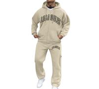Générique Los Angeles City Letter Set for Men 2 Pieces Hoodie Jogging and Pants Comfortable Autumn Winter Tracksuit Loose Fit Windproof Streetwear for Men, beige, 3XL