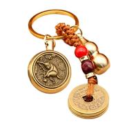 Générique Lucky Coin for , Chinese , Vintage Copper Lucky Charm - Brass Key Ring Wealth Success Longevity, Coin Pendant, God Monkey Tower + Five Emperors