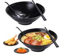 Générique Matte Black Soup Bowl with Chopsticks and Spoons | Large Anti-Spill Soup Bowls | for Asian Food, Wonton, , Pasta, Breakfast, Lunch, Dinner, Meal and