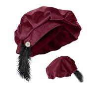 Générique Medieval Hat for Historical Costume, Soft Tudor Beret with Feathers 62 cm - Elizabethan Medieval Headpiece, for Masked Ball and Costume Party for End of the Year and Show
