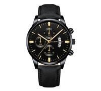 Générique Men Stainless Steel Case Leather Band Analog Quartz Wrist Watch Valentine's Day Mom Gift, a, one size
