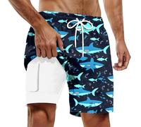 Générique Men's Bermuda Cargo Lightweight Double Layer Elastic Waist Swim Shorts with Tropical Pockets, Blue-112, 4XL