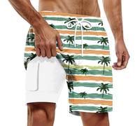 Générique Men's Bermuda Cargo Lightweight Double Layer Elastic Waist Swim Shorts with Tropical Pockets, Green-111, L