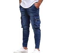 Générique Men's Breaking Hole Side Pocket Jeans Slim Stretch Zipper Pants Casual Denim Pants Tight Split Front