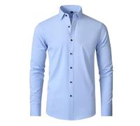 Générique Men's Classic Solid Suit Formal Shirt Casual Stand Collar Long Sleeve Shirt Autumn Slim Fit Party Outfit for Wedding Clothes for Evening, Blue, 3XL