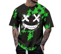 Générique Men's Funny Smiley T-Shirt Skull Shirt Halloween Sweatshirt Retro Medieval Gothic No Hood Shirt Explosion Print Tee Weird, V Green, XL