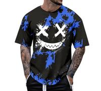 Générique Men's Funny Smiley T-Shirt Skull Shirt Halloween Sweatshirt Retro Medieval Gothic No Hood Shirt Explosion Print Tee Weird, V Blue, XXL