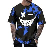 Générique Mens Funny Smiley T-Shirt Skull Shirt Halloween Weird Sweatshirt Retro Medieval Gothic No Hood Explosion Print Tee, Blue, XXL