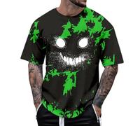 Générique Mens Funny Smiley T-Shirt Skull Shirt Halloween Weird Sweatshirt Retro Medieval Gothic No Hood Explosion Print Tee, d green, 5XL