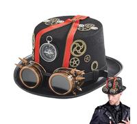 Générique Mens Gothic Steampunk Hats - Halloween Hat Headwear Costume With Removable Glasses | Time Traveler Costumes, Steampunk Dress Dress Accessories For Men Adults