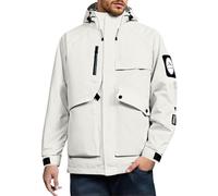 Générique Men's Hooded Jacket Stand Collar Long Sleeve Coat Multiple Pockets Mountaineering Outdoor Sports And Autumn And Winter, white, L