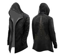 Générique Men's Hooded Jacket Viking Pullover Fleece Warm Brand Military Long Sleeve Sweatshirts Runes Retro Fashion Personality Biker Trendy Cardigan Style Coat, Black, XXL