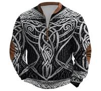 Générique Men's Hooded Sweatshirt Half Zip Pullover Viking Nordic Mythology Pullover Fleece Lined Warm Men's Sweatshirt Stand Collar Retro Medieval Hoodie Without Hood Warrior Style, C Black, XL