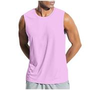 Générique Men's Long Short Sleeve Shirts for Leggings Summer Solid Color Vest for Men Casual Fashion Vintage Sleeveless T Shirt Top Pack Men's T-Shirts, Pink Gold, M