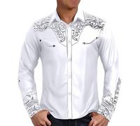 Générique Men's Long Sleeve Printed T Shirt Running Tshirt Retro Western European Comfortable Casual Loose Fit for Foreign Trade and Business Button Collar