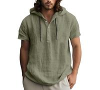 Générique Men's Long-Sleeved T-Shirt Medieval Plain Linen Shirt with Hood and Short Sleeve Spring-Summer Style for the Beach