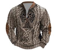 Générique Men's Medieval Vintage Tree of Life Print Nordic Mythology Pullover Half Zip Viking Costume Men's Sweatshirts African Tribes Baggy Casual Sweatshirts, Black, 3XL