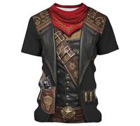 Générique Men's T-Shirt Cowboy Inspired Vintage Medieval Western Halloween Party Costume Costumes for Shows Hunter Pistolero, Bronze, L