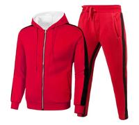 Générique Men's Tracksuit Set with Zip, Contrasted Colour, Hooded Sweatshirt and Trousers for Sports and Daily Use, Red, L