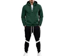 Générique Men's Tracksuit With Hoodie And Pants Loose Fit Thermal Jogging Set Autumn Winter 2 Pieces Y2k Streetwear Urban Hip-Hop Loose Clothing For Skateboard, Green, XXL