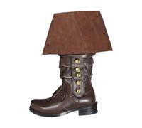 Générique Men's Vintage Leather Boots with Zipper and Bell Medieval Renaissance Boots for Men Retro Punk Gothic Christmas Boot for Party Cosplay, Brown 1, 6 UK
