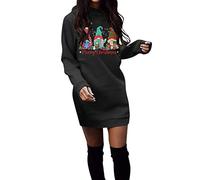 Générique Noel Women's Sweater Dress with Christmas Gnome Print Casual Christmas Dress with Round Neck Elegant Scandinavian Style Sweatshirt Dresses Comfortable Sweatshirt for Women Christmas Gift