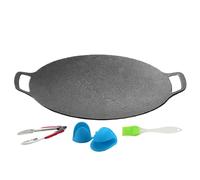 Générique Non-stick Round Grill Pan - Non-stick Round Grill Pan with Handles | Barbecue Utensils with Brush Gloves and Tongs | For Induction Hobs and Electric Cookers
