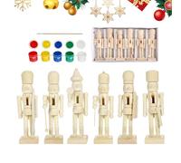Générique Nutcracker Set - Unpainted Wooden Christmas Figurines | DIY Craft Nutcracker Pack of 6 | Creative Christmas Decorations to Paint for Family, School, Office, Home