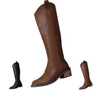 Générique Over the knee high women plus size ankle boots women leather square heel ankle boots pointed boot solid color boots casual wide shoe big calf bootie plus size boot 35-43, Black, 6 UK