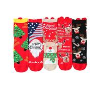 Générique Pack of 5 Women's Christmas Socks with Christmas Deer and Christmas Tree Print Cute Fluffy Socks Comfortable and Warm for Autumn Winter, Red, One Size