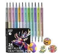 Générique Paint Marker Set, 12 Pieces 24 Colours Water-Resistant Soft Tip, Markers for Journal Scrapbook Card, for Glass, Wood, Fabric, Canvas, Adults, Gifts