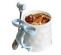 Générique Pink Bow Mug - Ceramic Ribbon Handle Mug with Coffee Spoon | Cute Coffee | Ribbon Bow Cup for Hot Chocolate, Hot Drinks, Kitchen, Home, Office, Pet