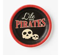 Générique Pirates Party Plates, 18.5 cm, Pack of 6, Black and Red, Rigid Cardboard, Pirate Birthday Decoration, Party Decoration, for Party, Halloween, Children's Birthday Party, Girl or Boy