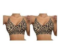 Générique Premature Birth Set Leopard Print Wirefree Bra for Women Comfortable Bralette Full Coverage Bra Corset Bustier Zipper Support Bra, Beige*2, S*2