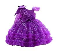Générique Princess Dress for Girls Children Tulle Dress Ruffle Bow Elegant Evening Outfit for Wedding Party Festival Birthday Performance Clothes (Purple, 18-24 Months)
