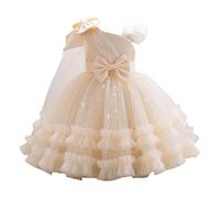 Générique Princess Dress for Girls Children Tulle Dress Ruffle Bow Elegant Evening Outfit for Wedding Party Festival Birthday Performance Clothes (Beige, 12-18 Months)