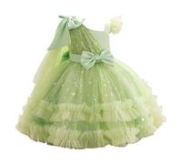 Générique Princess Dress for Girls Children Tulle Dress with Ruffles Bow Elegant Evening Outfit for Wedding Party Festival Birthday Performance Clothing (Green, 7-8 Years)