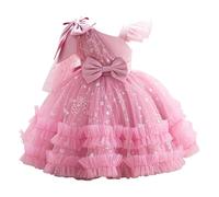 Générique Princess Dress for Girls Children Tulle Dress with Ruffles Bow Elegant Evening Outfit for Wedding Party Festival Birthday Performance Clothes (Pink, 7-8 Years)