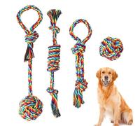 Générique Rainbow Cotton Rope Toy Set - 4 Pieces Colorful Pet Bows, Heavy Duty & | Ideal for Large Dogs Chew Toys