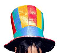 Générique Rainbow Stripe Top Hat - 25CM Gold Fabric Clown Hat, Halloween Rainbow Top, Jester Carnival Costume | Novelty Festival Hats For