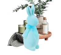 Générique Realistic and Cute Flocked Rabbit Figurines, 23 cm | Easter Bunny Decoration with Butterfly Bow Tie for Country Home Decoration, Spring, Shelf, Table and Centre