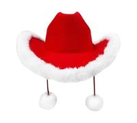 Générique Red Cowgirl Hat - Santa Accessory - With White Plush Trim Christmas Red Cowboy Hat | For Western Adults Party Holiday Photo Props Halloween