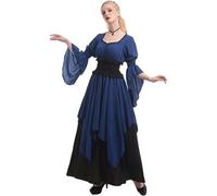 Générique Renaissance Traditional Irish Corset for Women Over The Shoulder Victorian Shirt Prom Dress Lace Steampunk Gothic Vintage Medieval Retro Dress Halloween Costume, dark blue, S