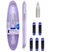 Générique Retractable Fountain Pen: 0.38mm, Blue and Black Ink, Colour Pen Body, 5 Refillable Ink Cartridges Included, For Writing (Purple)